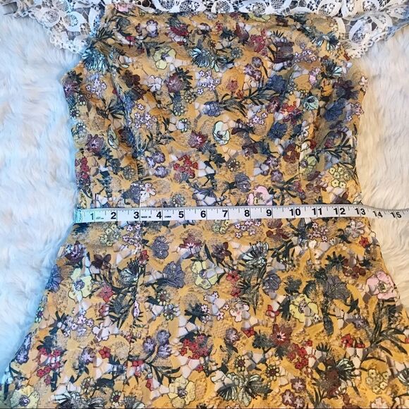 New ALEX MARIE Yellow Floral Lace Off The Shoulder Midi Dress Fit & Flare Size 2 - Picture 13 of 16